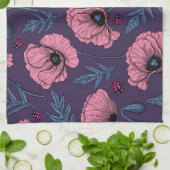 Linge De Cuisine Pavot rose sur violet foncé (Plié)