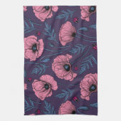 Linge De Cuisine Pavot rose sur violet foncé (Vertical)