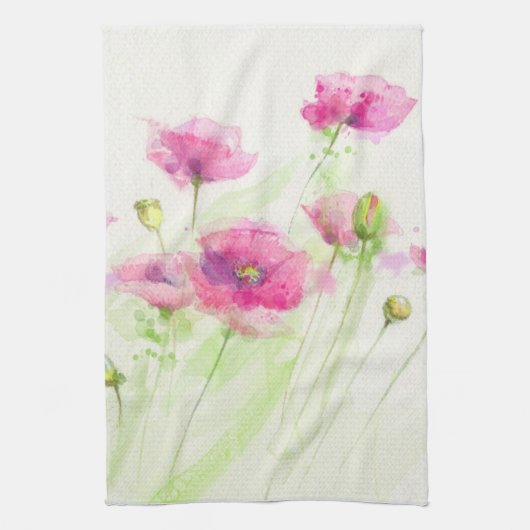 Linge De Cuisine Pavots peints 3 d'aquarelle (Vertical)