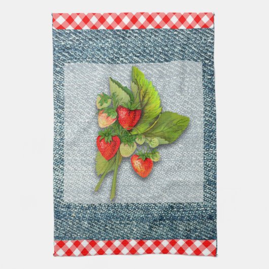 Linge De Cuisine Pays En vichy, Denim et fraises (Vertical)