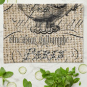 Linge De Cuisine pays français burlap scripts teapot tea party (Plié)