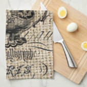 Linge De Cuisine pays français burlap scripts teapot tea party (Quart Plié)