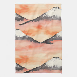 Linge De Cuisine Paysage à l'aquarelle de montagne enneigée au couc