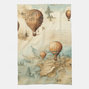 Linge De Cuisine Paysage de carte sépia d'un ballon à air chaud ant