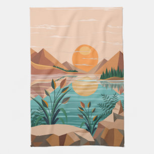Linge De Cuisine Paysage de coucher de soleil au lac de montagne pa