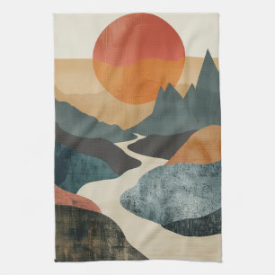 Linge De Cuisine Paysage de montagne au coucher du soleil sur la ri