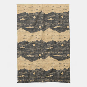 Linge De Cuisine Paysage de montagnes aux nuages vintage (7)