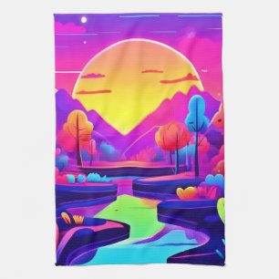 Linge De Cuisine Paysage de Neon Sunset