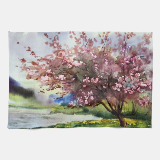 Linge De Cuisine Paysage de peinture d'aquarelle (Horizontal)