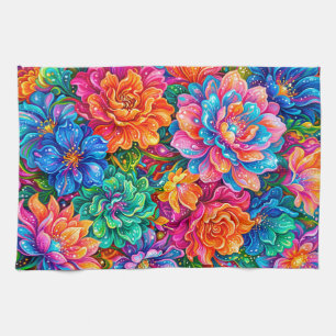 Linge De Cuisine Paysage de rêves de fleurs vibrantes – Bohème psyc