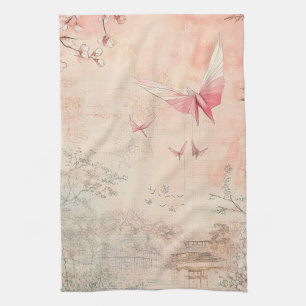 Linge De Cuisine Paysage de sérénité aux cerisiers en fleurs roses