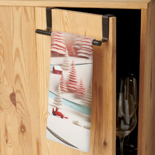 Linge De Cuisine Paysage d'hiver scandinave en 3D