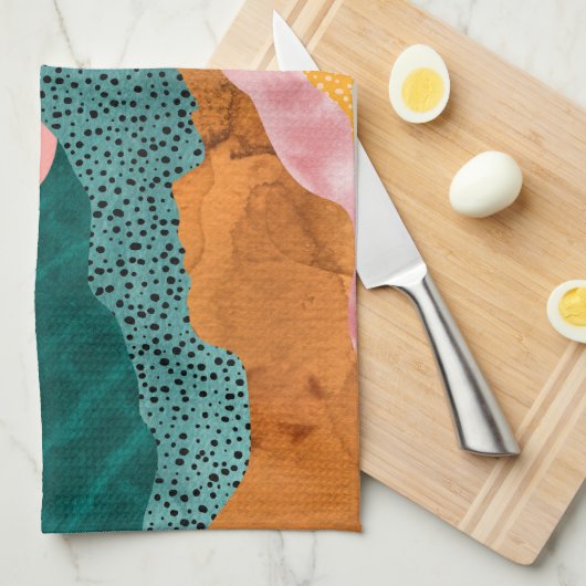 Linge De Cuisine Paysage en papier, déchiré, bords déchirés, verts, (Quart Plié)