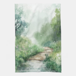 Linge De Cuisine Paysage forestier de route de campagne brumeuse (2