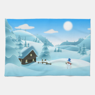 LINGE DE CUISINE PAYSAGE HIVER "HAPPY HOLIDAYS"