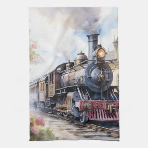 Linge De Cuisine Paysage pittoresque avec un train victorien