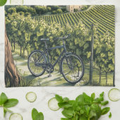 Linge De Cuisine Paysage toscan avec vignobles et un vélo (Plié)