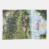 Linge De Cuisine Paysage toscan avec vignobles et un vélo (Horizontal)