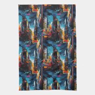 Linge De Cuisine Paysage urbain cyberpunk abstrait (3)