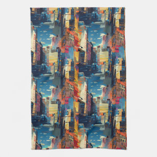 Linge De Cuisine Paysage urbain cyberpunk abstrait (4)