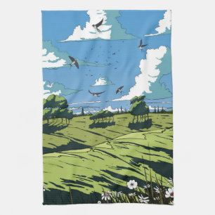 Linge De Cuisine Paysage Vintage Japonais La Nuit