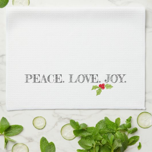 Linge De Cuisine Peace Love Christmas Holly Festive Holiday (Plié)