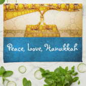 Linge De Cuisine Peace Love Hanoukka Script Yellow Gold Menorah (Plié)