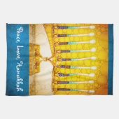 Linge De Cuisine Peace Love Hanoukka Script Yellow Gold Menorah (Horizontal)