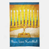 Linge De Cuisine Peace Love Hanoukka Script Yellow Gold Menorah (Vertical)