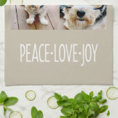 Linge De Cuisine Peace Love Joy Taupe Holiday Photo Collage (Plié)
