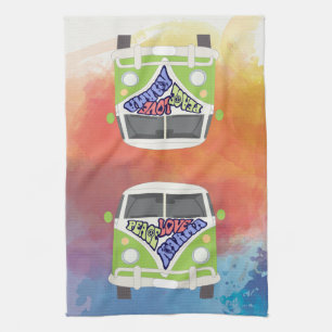 Linge De Cuisine Peace Love Karma hippie arc-en-ciel aquarelle van