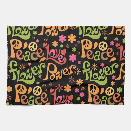 Linge De Cuisine Peace Love Word Art Vibes Super Slogan (Horizontal)