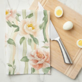 Linge De Cuisine Peach Mint Roses Floral Stripes   (Quart Plié)