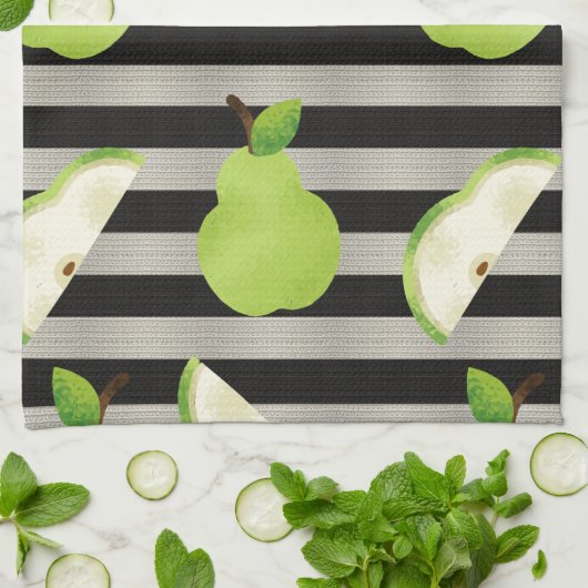 Linge De Cuisine Peach Modern Black & White Strips (Plié)