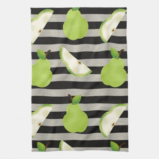Linge De Cuisine Peach Modern Black & White Strips (Vertical)