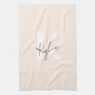 Linge De Cuisine Peach Pale Moderne Nom Personnalisé Monogramme -