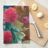 Linge De Cuisine Peacock Bleu, Jardin Rose (Quart Plié)