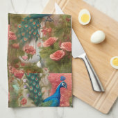Linge De Cuisine Peacock en Apricot Jardin Rose (Quart Plié)