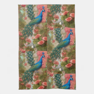 Linge De Cuisine Peacock en Apricot Jardin Rose