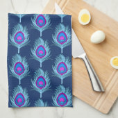 Linge De Cuisine Peacock Feathers, Navy et Pastel Blue (Quart Plié)