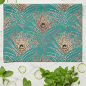 Linge De Cuisine Peacock motif parties scintillant or turquoise élé (Plié)