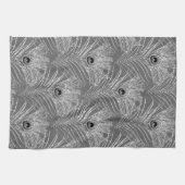 Linge De Cuisine Peacock plume élégant argent noir gris motif (Horizontal)