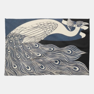 Linge De Cuisine Peacock Vintage Bleu Art Nouveau