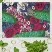 Linge De Cuisine Peacocks dans le jardin rose (Plié)