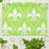 Linge De Cuisine Pear Green Fleur de Lis avec monogramme initial (Plié)