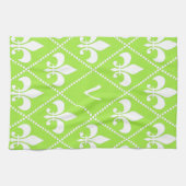 Linge De Cuisine Pear Green Fleur de Lis avec monogramme initial (Horizontal)
