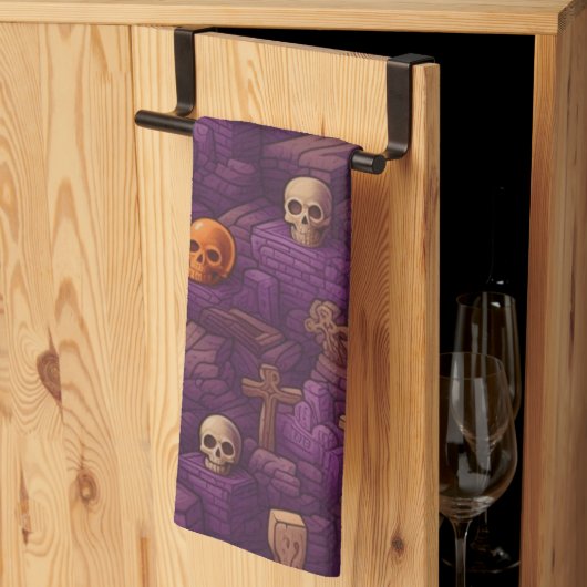 Linge De Cuisine Peaux de Bronze d'Argent Graves Violet Halloween (Pliage en tiers)