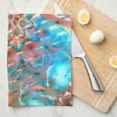 Linge De Cuisine Pêche à la floraison et aqua sous verre martelé (Quart Plié)