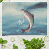Linge De Cuisine Pêche à la truite pêcheur Blue River Monogramme (Plié)