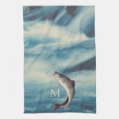 Linge De Cuisine Pêche à la truite pêcheur Blue River Monogramme (Vertical)
